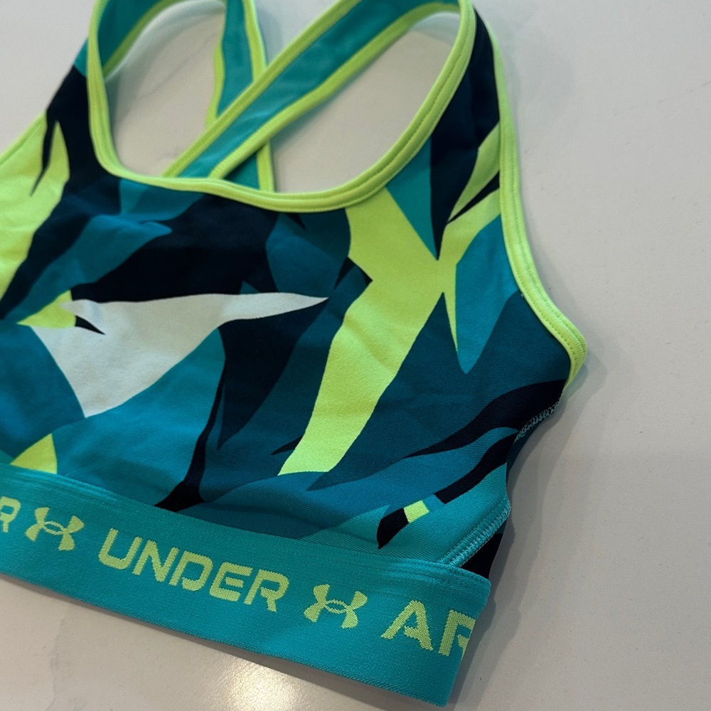 Under Armour Teal & Lime Abstract Sports Bra | M | Athletic Activewear - Picture 3 of 6